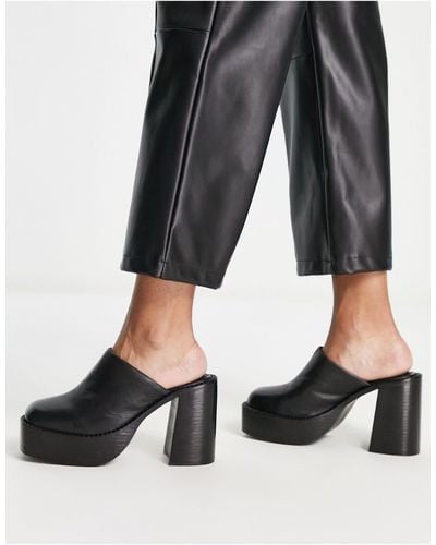 ASOS Pierre Premium Leather Chunky Heeled Mules - Black