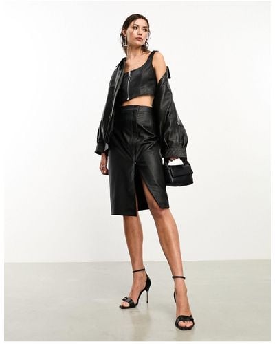 AllSaints X Asos Exclusive Faux Leather Midi Skirt - Black