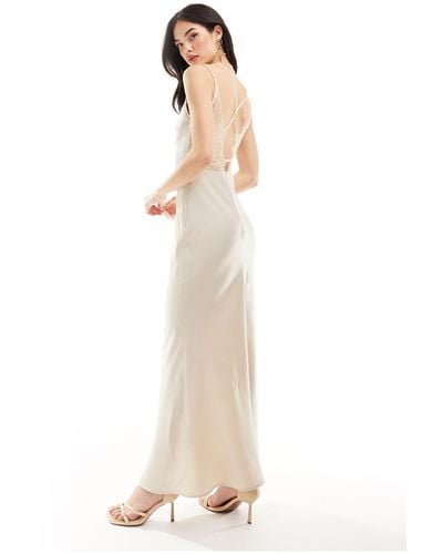 Y.A.S Satin Cami Maxi Dress With Lace Detail - White
