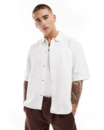 Weekday Newman Relaxed Fit Shirt With Utility Pockets - White