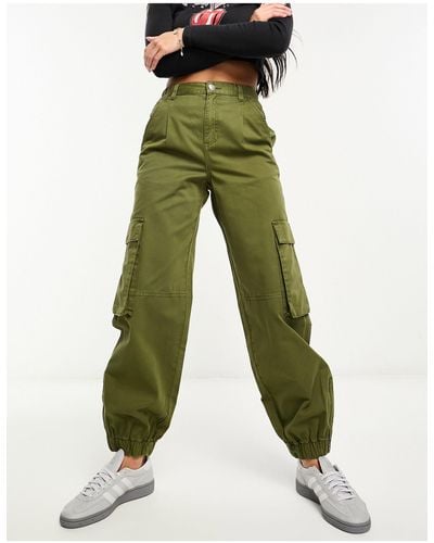 Pull&Bear Cuffed Cargo Trousers - Green