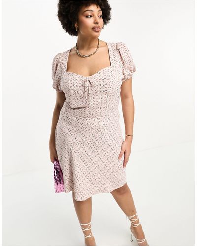 Glamorise – minikleid im milchmädchen-design mit vintage-blümchenmuster - Pink