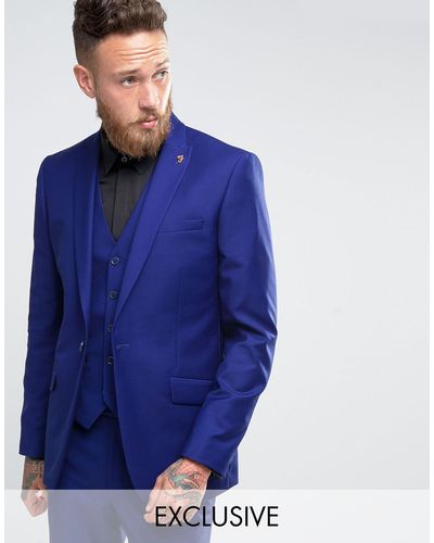 Farah Bright Millbank Twill Suit Jacket - Blue