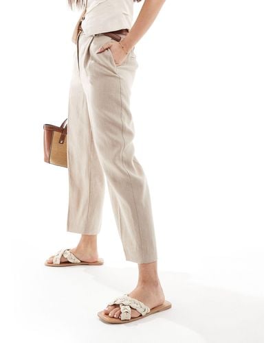 Mango Linen Elasticated Waist Slim Trouser - White