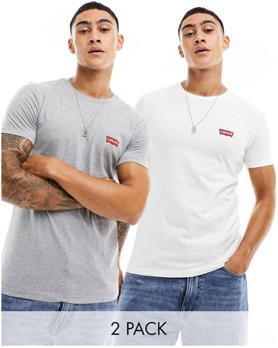 Levi's Confezione da 2 t-shirt girocollo con logo batwing bianco e grigio mélange