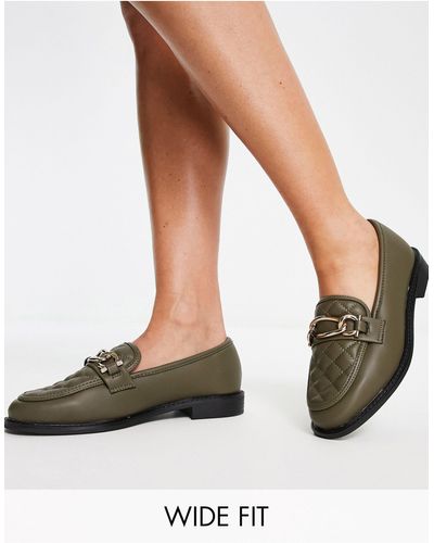 River Island Wide Fit Chain Detail Quilted Loafer - Green