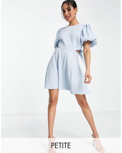 Miss Selfridge Petite Textured Cut Out Fit And Flare Mini Dress - Blue