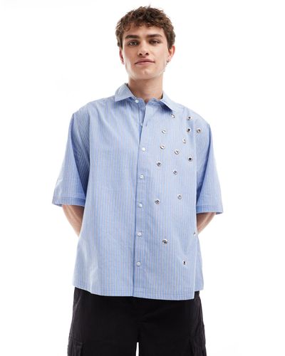 Collusion Boxy Shirt With Eyelet Detail - Blue