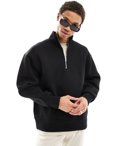 ASOS Oversized Scuba Sweatshirt With Half Zip - Black