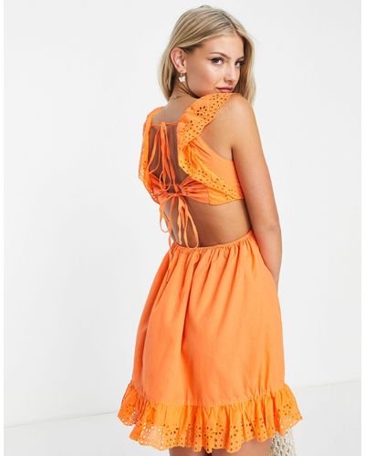 Glamorous Open Back Frill Mini Dress - Orange