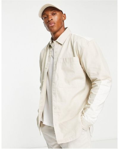 TOPMAN Long Sleeve Relaxed Panelled Shirt With Quilting - White