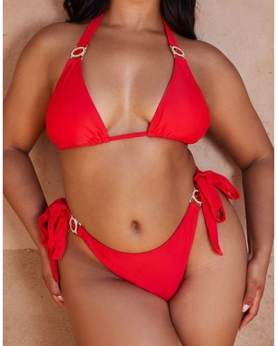 Moda Minx Curve X Bernadette Afia Amour Tie Side Bikini Bottom - Red