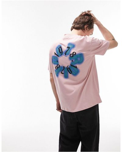 TOPMAN Oversized T-shirt With 1978 Detroit Embroidery - Pink