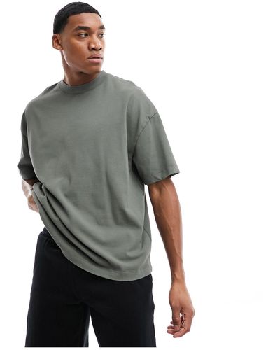 ASOS 4505 T-shirt squadrata oversize pesante kaki slavato - Grigio