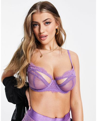 Wolf & Whistle Fuller Bust Underwired Bra With Lace Overlay - Purple