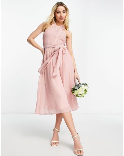 Little Mistress Bridesmaid Crossover Halterneck Dress - Pink