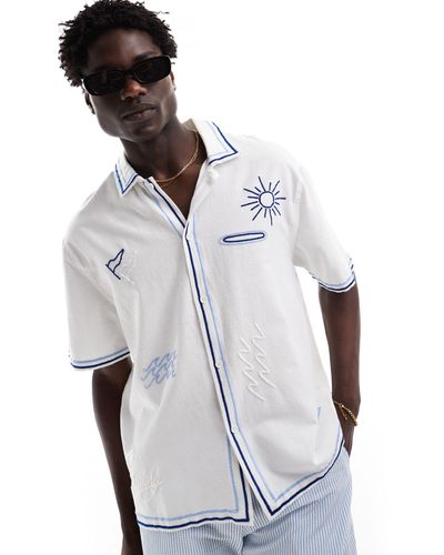 Bershka Sun Embroidered Shirt - White