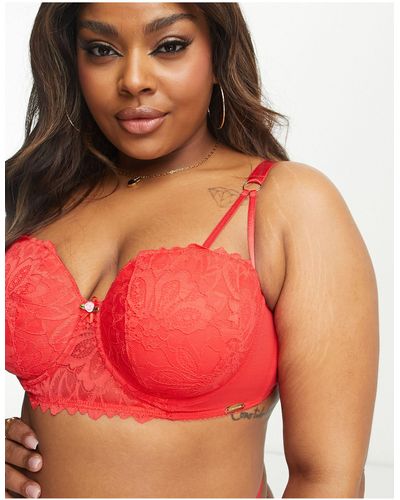We Are We Wear Curve Lace Longline Padded Balconette Bra - Red