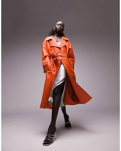 Topshop Unique Faux Leather Trench Coat - Orange