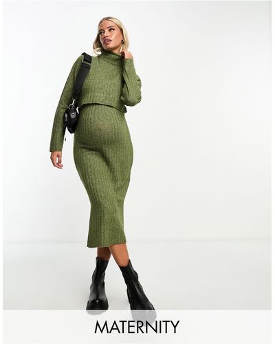 Mama.licious Mamalcious Maternity Double Layer Knitted Midi Dress - Green