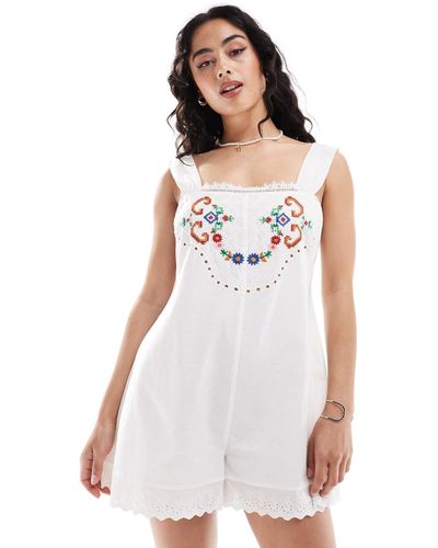 ASOS Picnic Playsuit With Embroidery - White