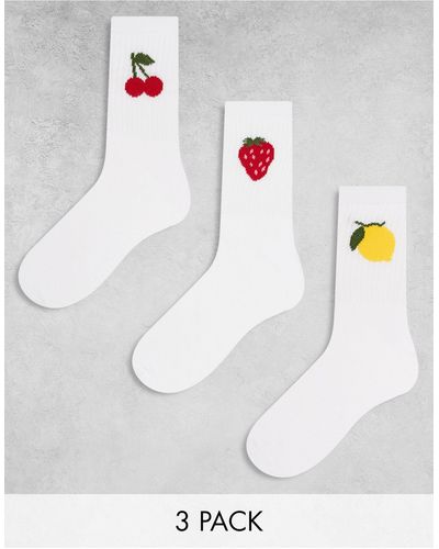 Pieces 3 Pack Fruit Print Socks - White