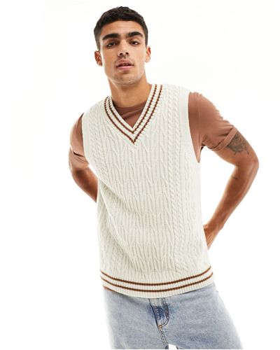 ASOS Oversized Knitted Cable Cricket Tank - White