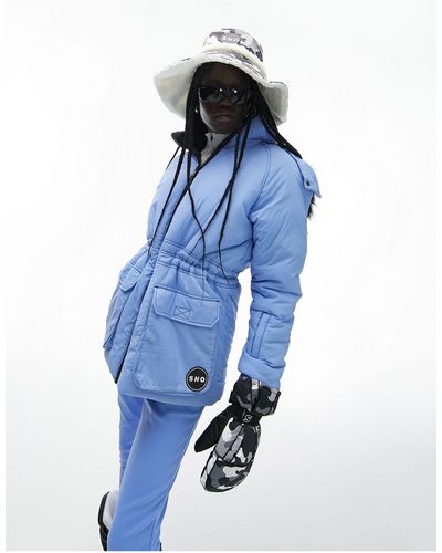 TOPSHOP Sno Ski Parka Coat With Faux Fur Hood - Blue