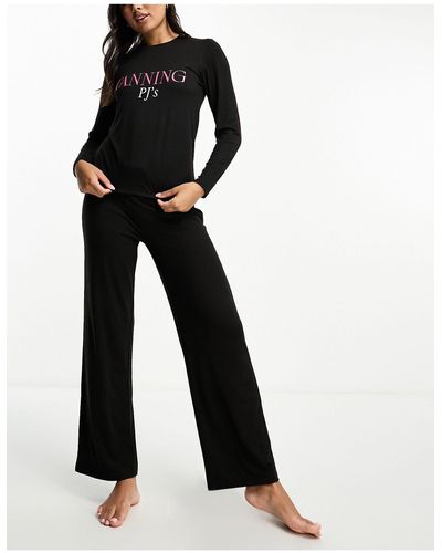 Loungeable Tanning Pjs Long Pyjama Set - Black