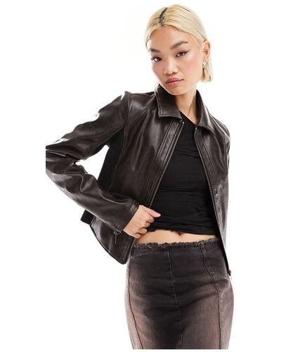 Collusion Asos Design 90s Fitted Leather Look Jacket - Black