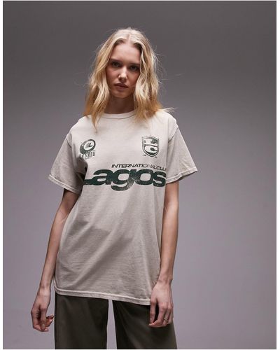TOPSHOP T-shirt oversize à imprimé lagos sportif - taupe - Neutre