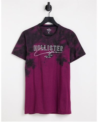 Hollister T-shirt délavé à l'acide avec gros logo devant - bordeaux - Rouge