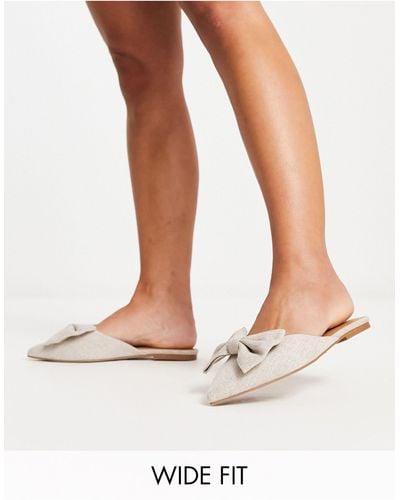 ASOS Wide Fit Lass Oversized Bow Pointed Flat Mules - White