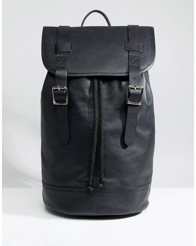 ASOS Backpack In Leather In Black With Double Straps