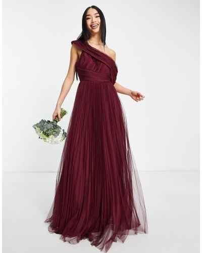 ASOS Bridesmaid Off Shoulder Tulle Maxi Dress With Pleated Skirt - Red