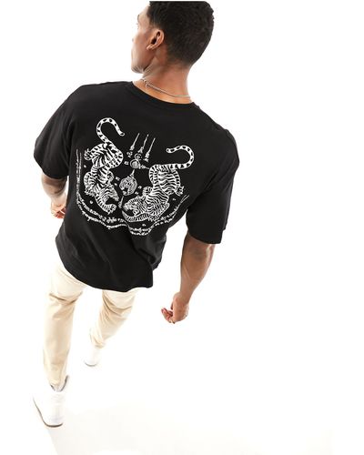Jack & Jones Originals Oversized T-shirt With Tiger Back Print - Black