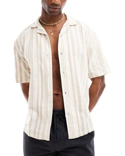 Pull&Bear Revere Neck Stripe Shirt - White