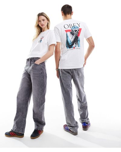 Obey T-shirt a maniche corte unisex bianca con grafica "future tense" - Bianco