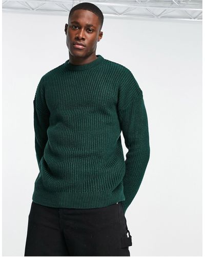 New Look Relaxed Fit Knitted Fisherman Sweater - Green