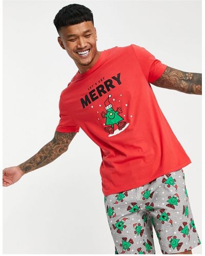 ASOS Kerstmis - Pyjamaset Met Mr Men-print - Rood