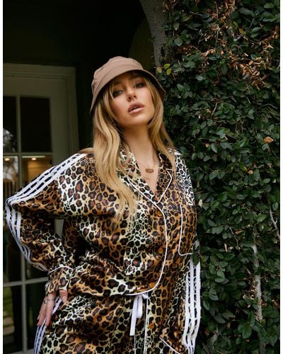 adidas Originals 'leopard Luxe' Satin Look Pyjama Style Shirt - Brown