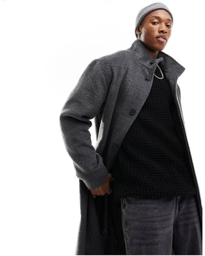 ASOS Oversized Wool Look Coat With Funnel Neck - Black