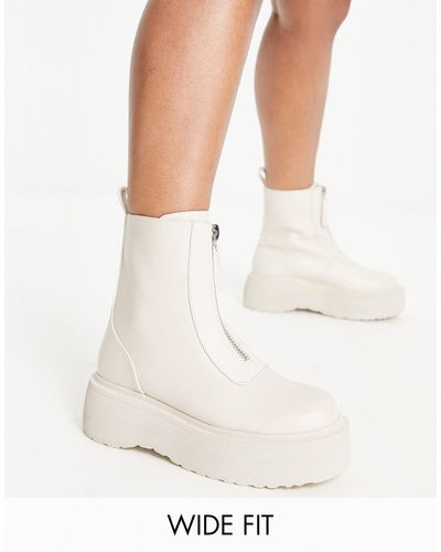 ASOS Wide Fit Amsterdam Chunky Zip Front Ankle Boots - Natural