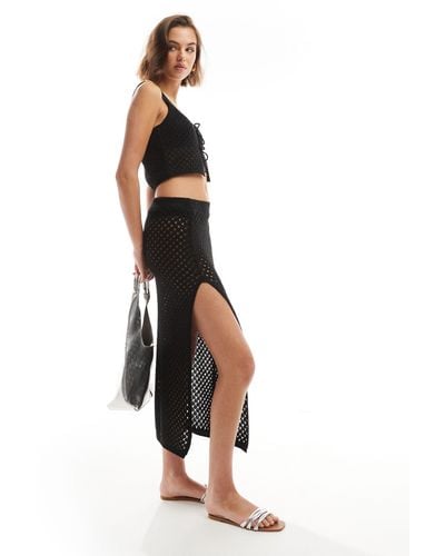 Miss Selfridge Crochet Maxi Skirt With Split Detail - White