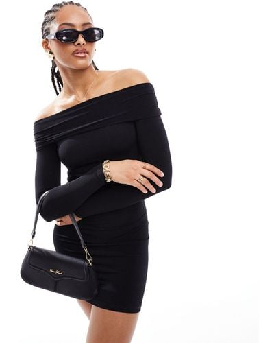 Pull&Bear Long Sleeve Bardot Neckline Mini Dress - Black