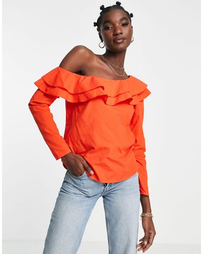 River Island Frill One Shoulder Blouse - Red