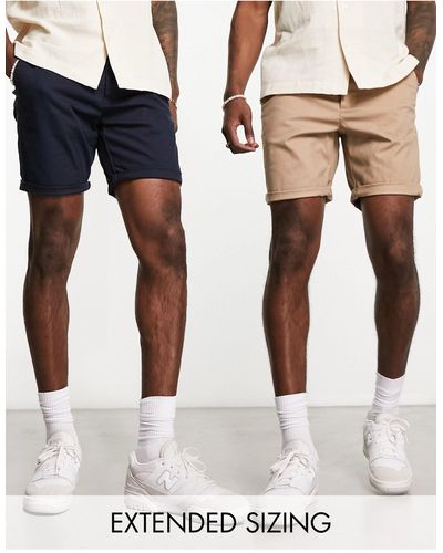 ASOS – 2er-pack mittellange chino-shorts mit schmalem schnitt - Mehrfarbig