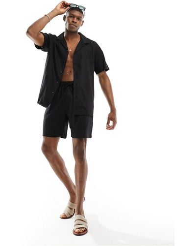 South Beach Linen Blend Beach Shorts - Black