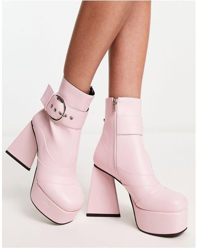 LAMODA Flight Mode Platform Ankle Boots With Buckle Detail - Pink