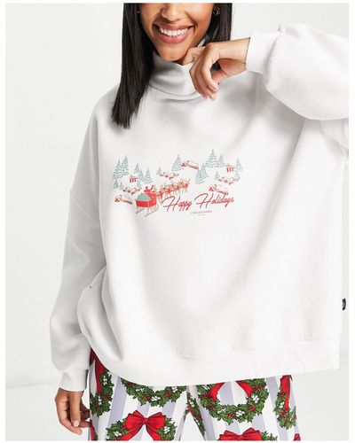 Chelsea Peers Kerstmis - Lounge-sweatshirt Met 'happy Holidays' Print - Wit